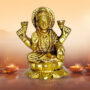 Brass Goddess Lakshmi on Lotus Idol for Home (4.8 CM)