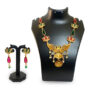 Antique Gold Plated and Ruby Lotus Necklace